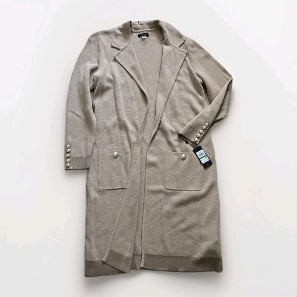 Tommy Hilfiger Suit Seperates Women's Coat Long Open Cardigan Pockets Latte Sz L - Picture 1 of 10